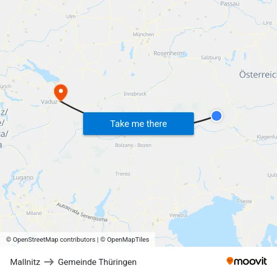 Mallnitz to Gemeinde Thüringen map