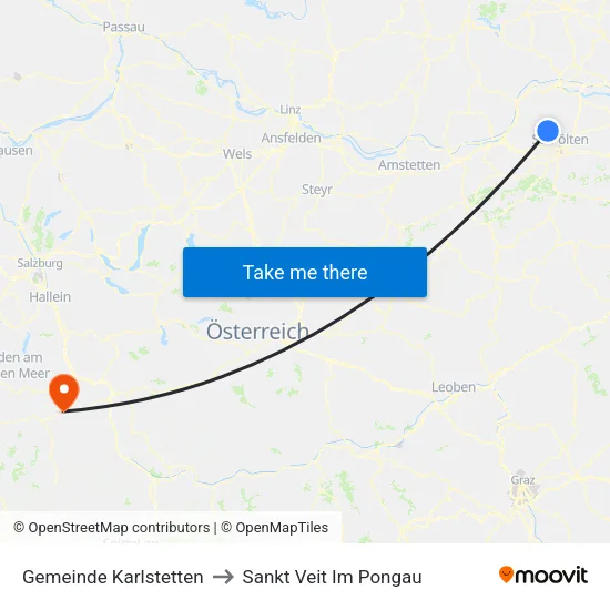 Gemeinde Karlstetten to Sankt Veit Im Pongau map