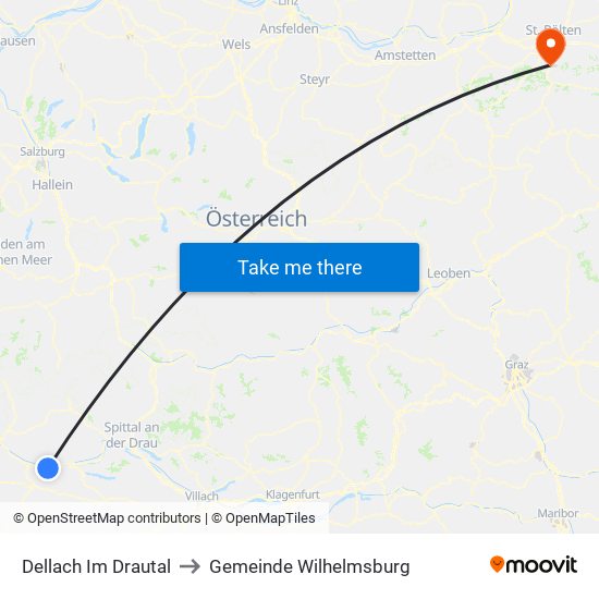 Dellach Im Drautal to Gemeinde Wilhelmsburg map