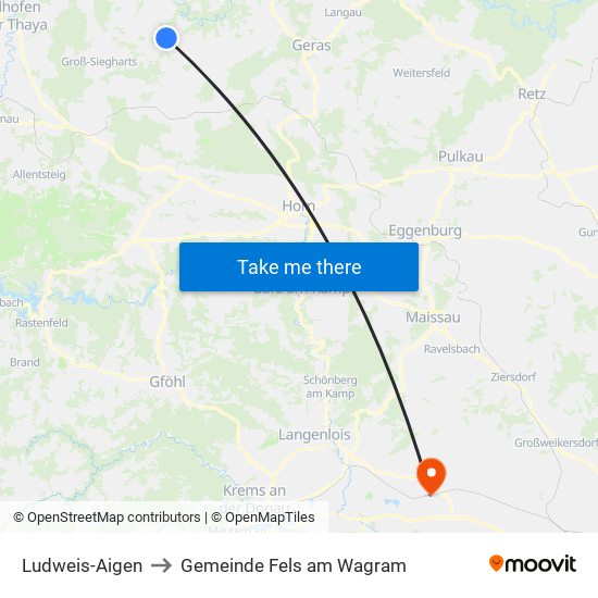 Ludweis-Aigen to Gemeinde Fels am Wagram map