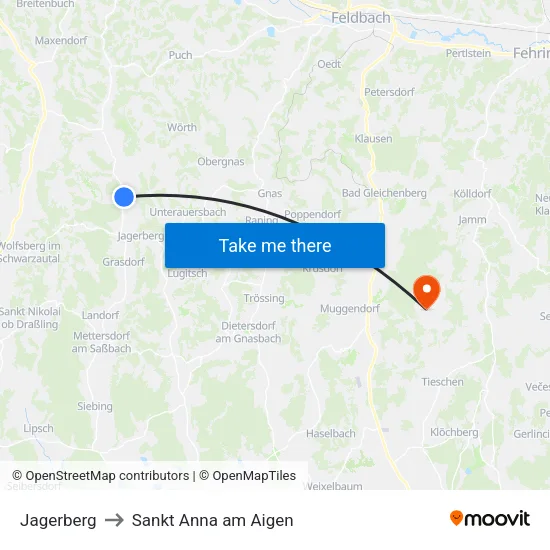 Jagerberg to Sankt Anna am Aigen map
