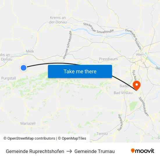 Gemeinde Ruprechtshofen to Gemeinde Trumau map