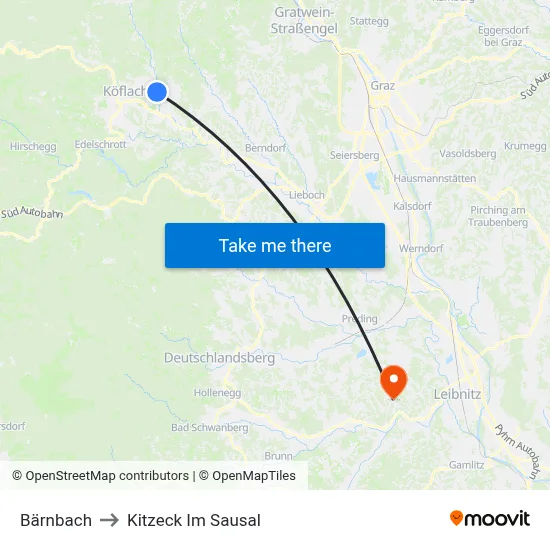 Bärnbach to Kitzeck Im Sausal map