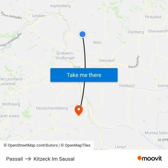 Passail to Kitzeck Im Sausal map