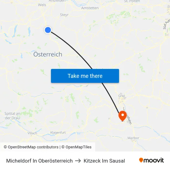 Micheldorf In Oberösterreich to Kitzeck Im Sausal map