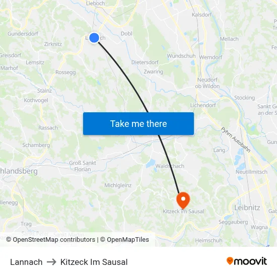 Lannach to Kitzeck Im Sausal map