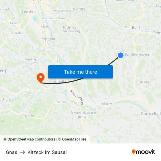 Gnas to Kitzeck Im Sausal map
