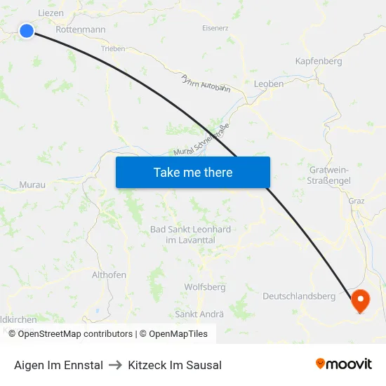 Aigen Im Ennstal to Kitzeck Im Sausal map