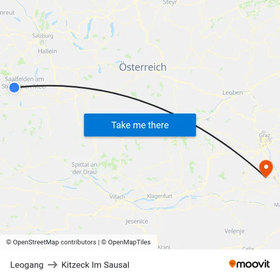 Leogang to Kitzeck Im Sausal map