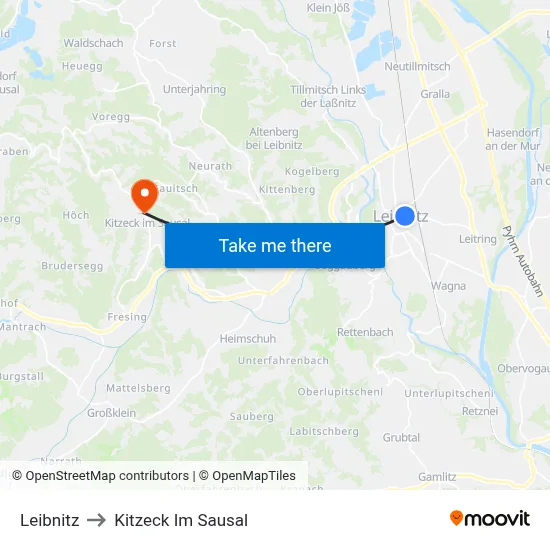 Leibnitz to Kitzeck Im Sausal map