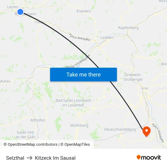 Selzthal to Kitzeck Im Sausal map