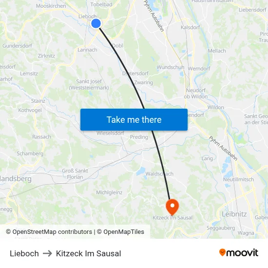 Lieboch to Kitzeck Im Sausal map