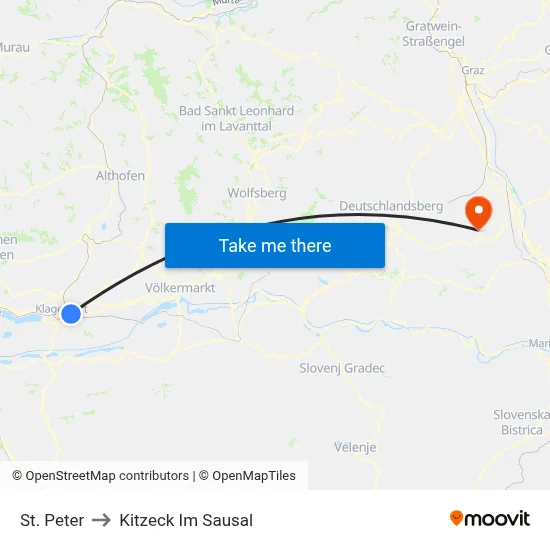 St. Peter to Kitzeck Im Sausal map