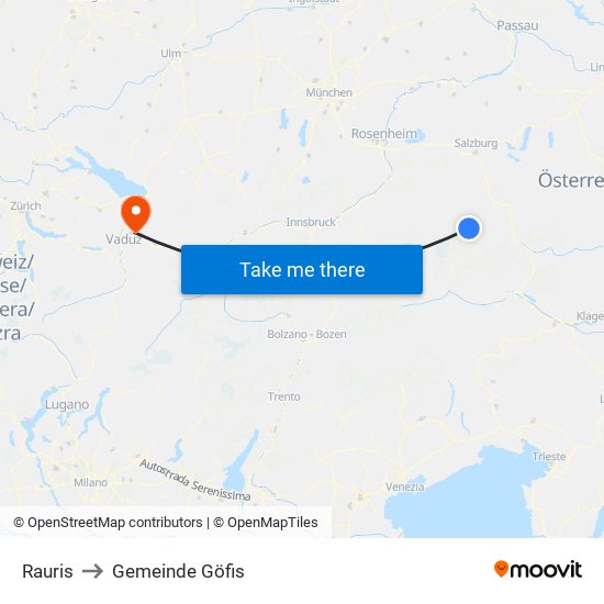 Rauris to Gemeinde Göfis map