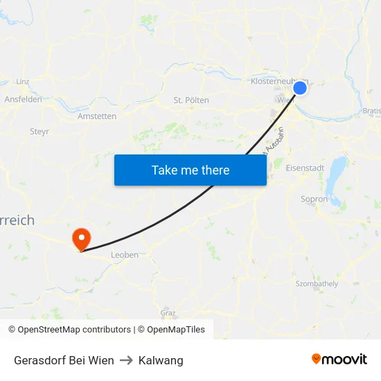 Gerasdorf Bei Wien to Kalwang map