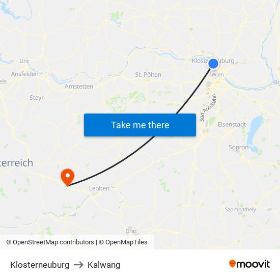 Klosterneuburg to Kalwang map