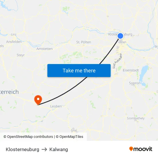 Klosterneuburg to Kalwang map