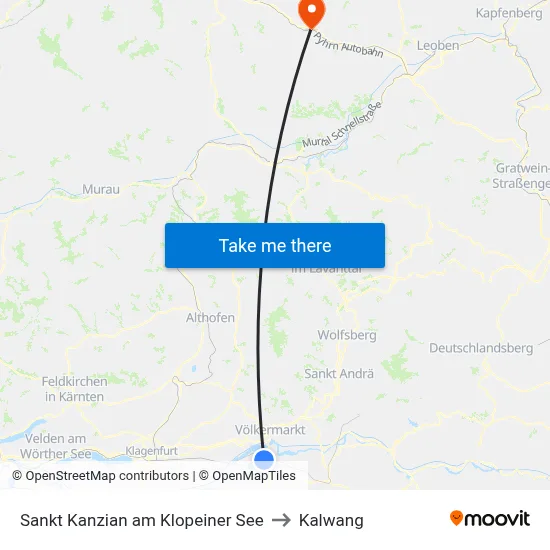 Sankt Kanzian am Klopeiner See to Kalwang map
