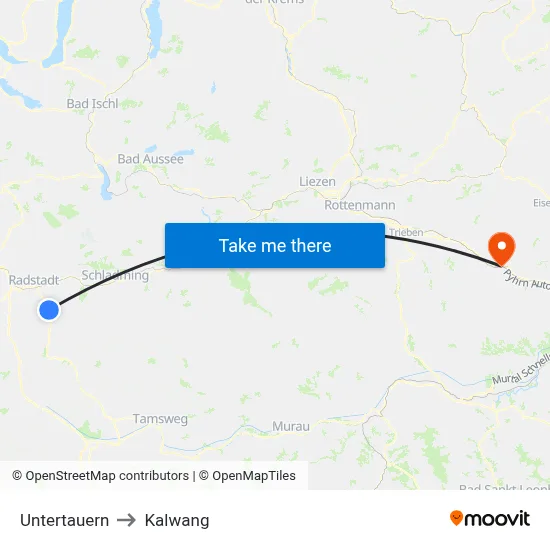 Untertauern to Kalwang map