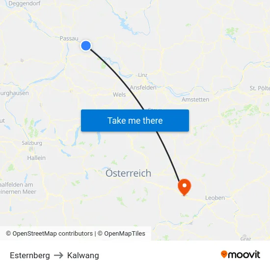 Esternberg to Kalwang map