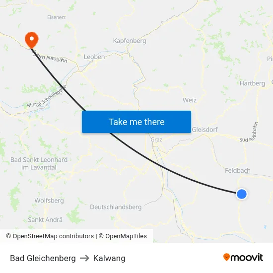 Bad Gleichenberg to Kalwang map