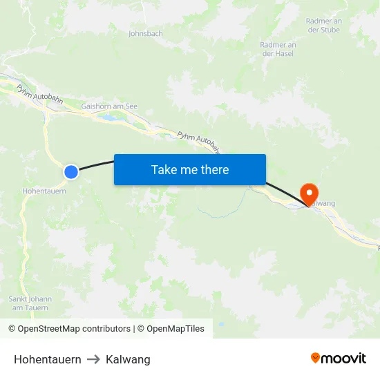 Hohentauern to Kalwang map