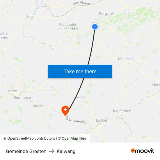 Gemeinde Gresten to Kalwang map