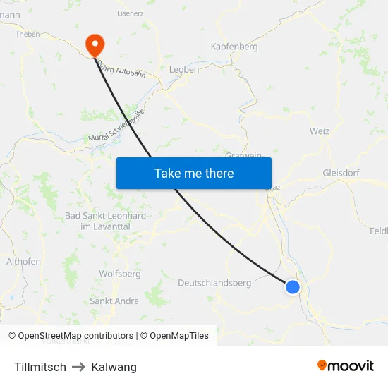 Tillmitsch to Kalwang map