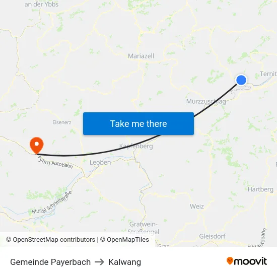 Gemeinde Payerbach to Kalwang map