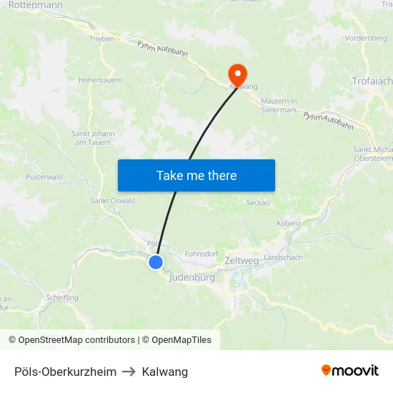 Pöls-Oberkurzheim to Kalwang map