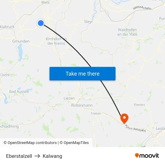 Eberstalzell to Kalwang map