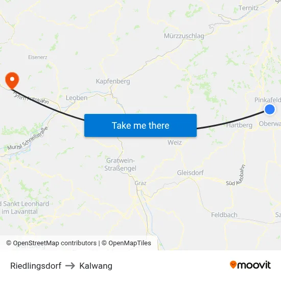 Riedlingsdorf to Kalwang map