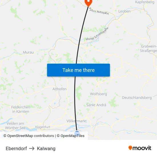 Eberndorf to Kalwang map