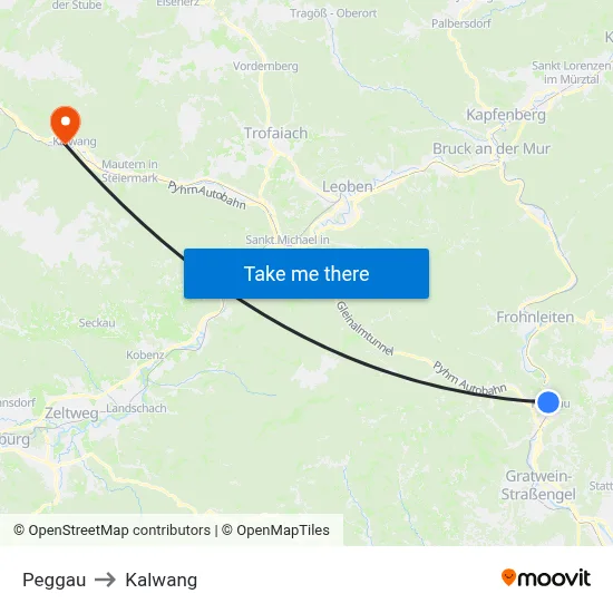 Peggau to Kalwang map