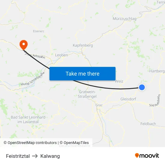 Feistritztal to Kalwang map
