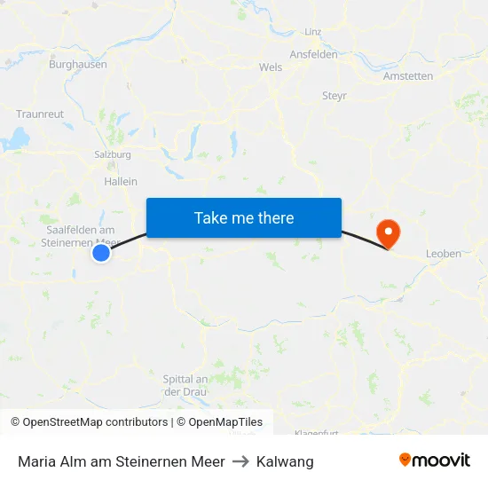 Maria Alm am Steinernen Meer to Kalwang map