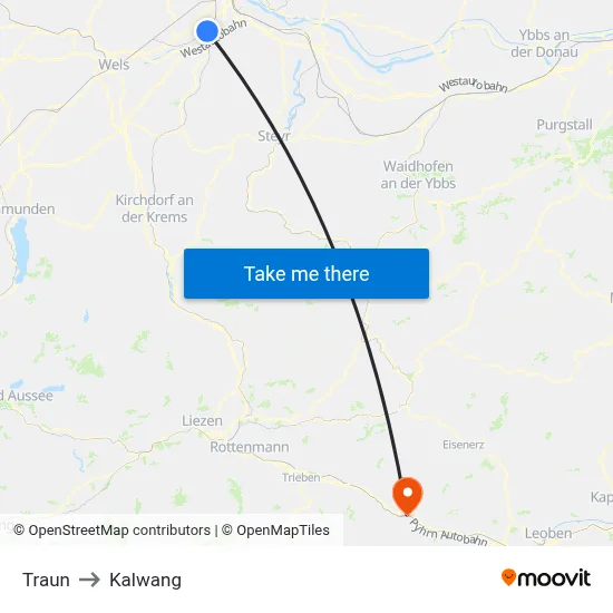 Traun to Kalwang map