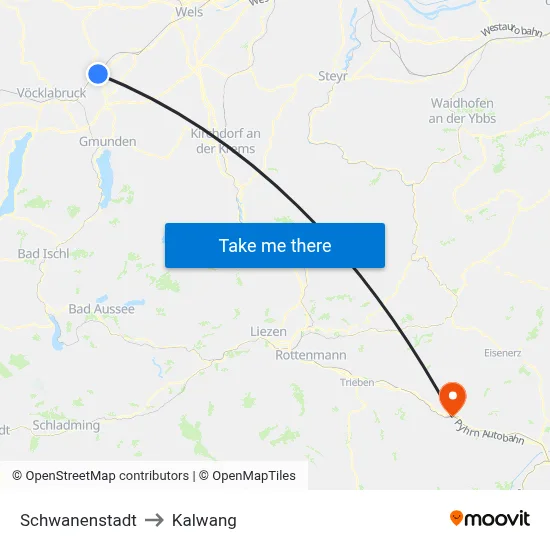 Schwanenstadt to Kalwang map
