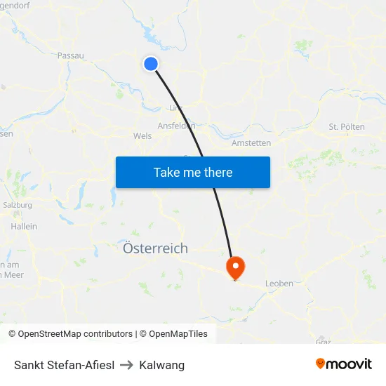 Sankt Stefan-Afiesl to Kalwang map