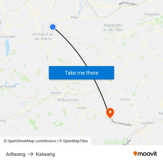 Adlwang to Kalwang map