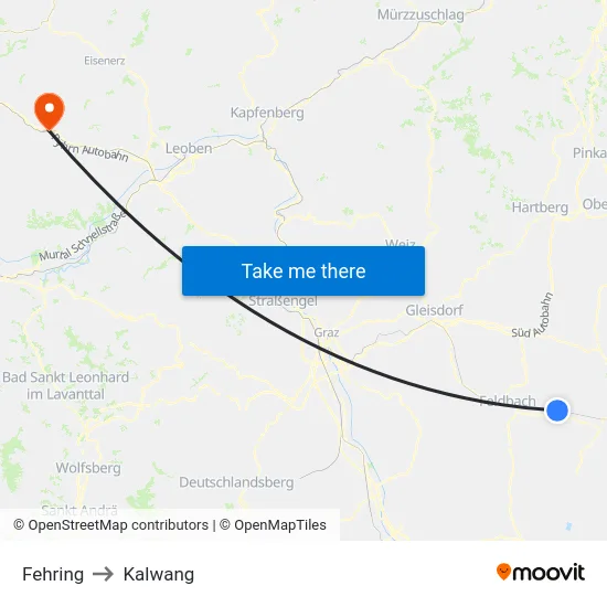 Fehring to Kalwang map