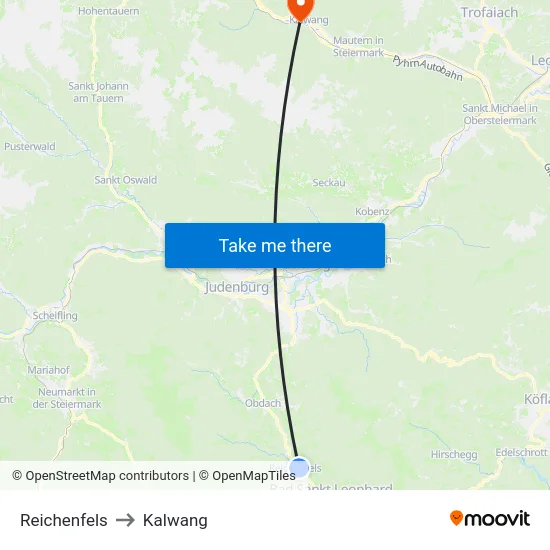 Reichenfels to Kalwang map