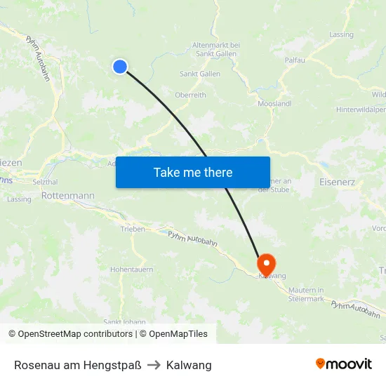 Rosenau am Hengstpaß to Kalwang map