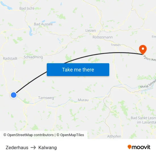 Zederhaus to Kalwang map
