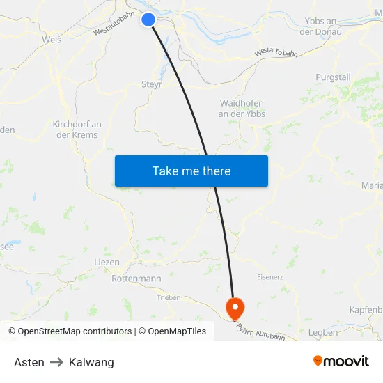 Asten to Kalwang map