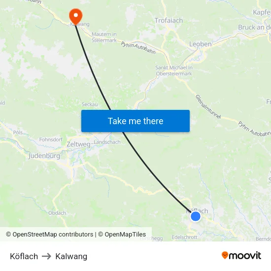 Köflach to Kalwang map