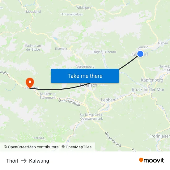 Thörl to Kalwang map