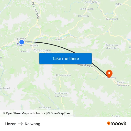 Liezen to Kalwang map