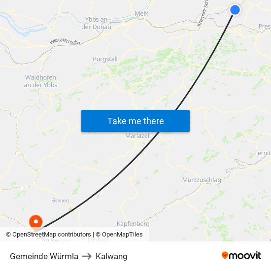Gemeinde Würmla to Kalwang map