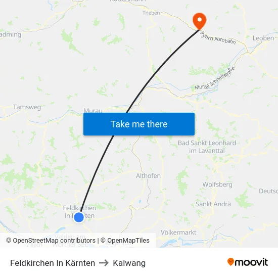 Feldkirchen In Kärnten to Kalwang map